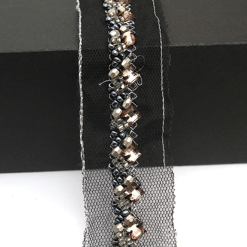 kavatar  wholesale new Handmade Bead lace Embroidered Tulle Trim wedding with Accessories Beads Crystals & Rhinestones