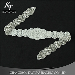 Kavatar Custom Design Embroidered Wedding Beaded Rhinestone Applique Patches