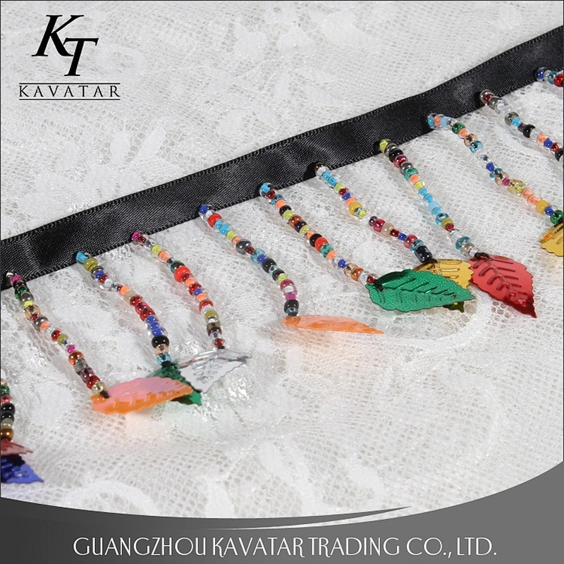 Popular Colorful Beaded Fringe Trim Plastic Leaf For Decorative Garment