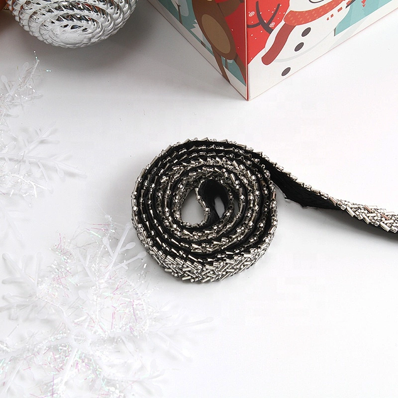 Hot sale sliver crytstal beaded trim mesh rhinestones ribbon fabric DIY wedding lace trim