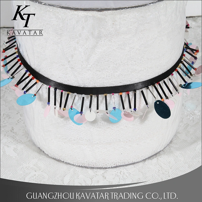 Wholesale strip beads fringe trim with plastic sequin