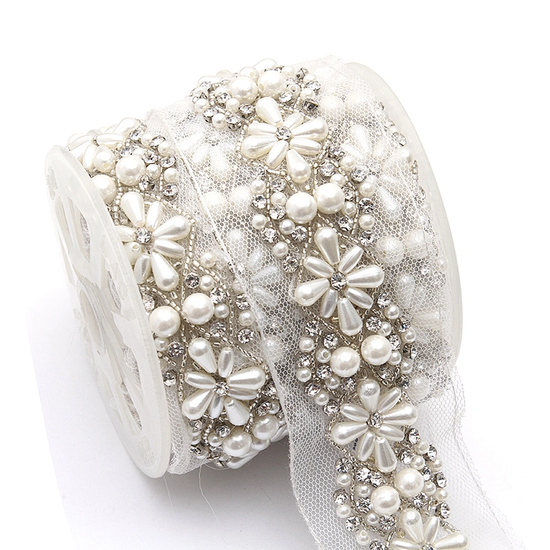 kavatar  wholesale new Handmade Bead lace Embroidered Tulle Trim wedding with Accessories Beads Crystals & Rhinestones