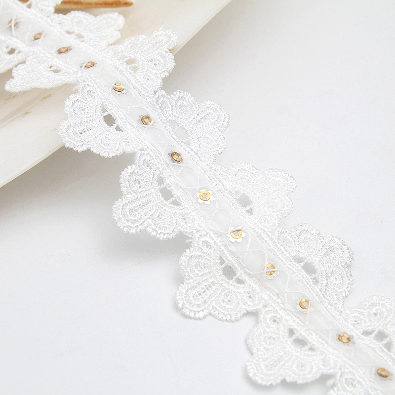 Wholesale sequins Lace Trim Water soluble lace white bridal lace trim Embroidery Sequin Tape For Dress cheap
