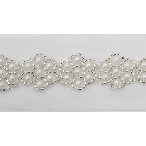 Wholesale Embroidery beaded lace trim 4.7 cm Mesh fabric lace trims beautiful White Accessories for dress 3D wedding Designer