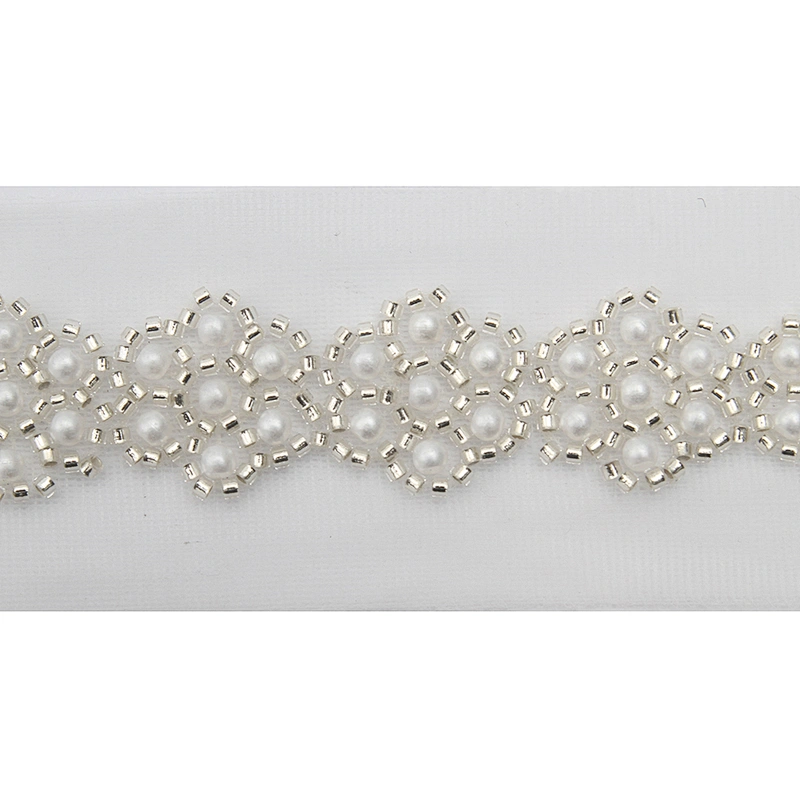 Wholesale Embroidery beaded lace trim 4.7 cm Mesh fabric lace trims beautiful White Accessories for dress 3D wedding Designer