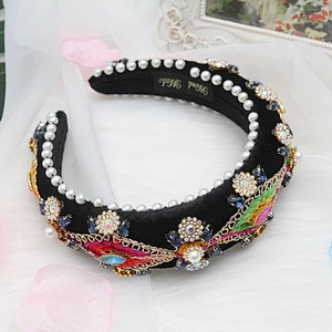 wholesale Hair Decoration Velour Crystal And Rhinestone Cup chain Decorated hair accessories Hairbands WOMEN HEADBAND