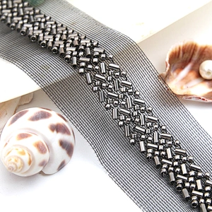 wholesale Embroidery beaded lace trim 3.9 cm Mesh fabric lace trims beautiful Accessories for dress 3D wedding Designer