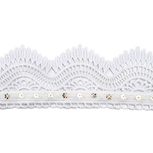 Wholesale sequins Lace Trim Water soluble lace white bridal lace trim Embroidery Sequin Tape For Dress cheap