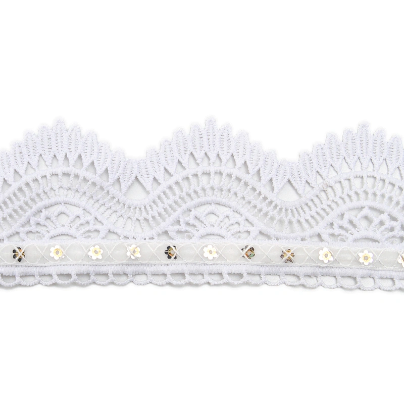 Wholesale sequins Lace Trim Water soluble lace white bridal lace trim Embroidery Sequin Tape For Dress cheap