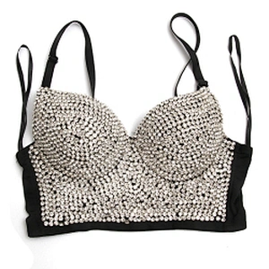 High corset crop top sexy black women's handmade rhinestone diamond fashion sexy underwear young girl sexy underwear