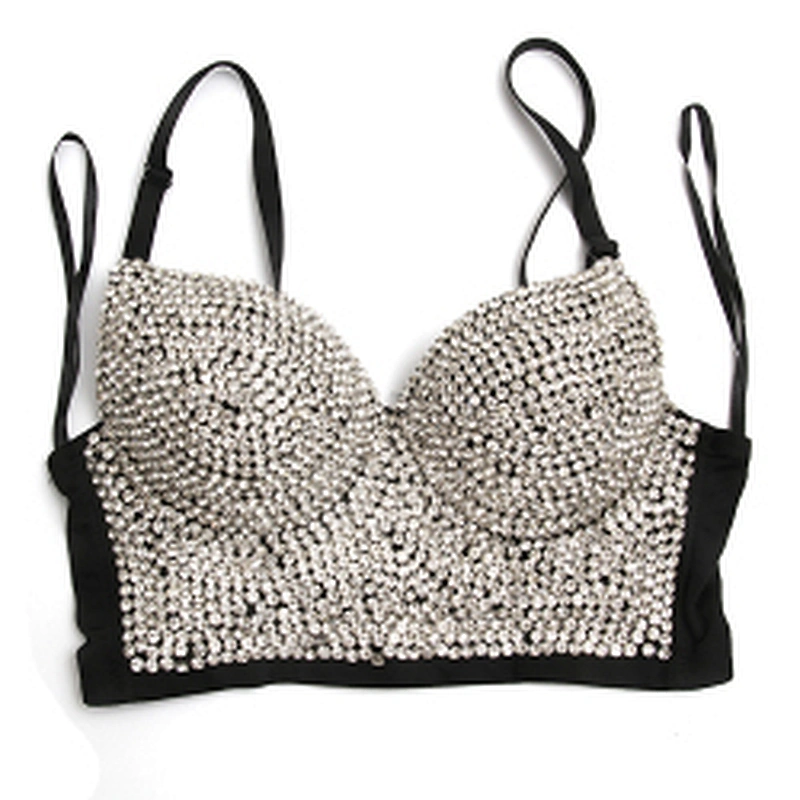 High corset crop top sexy black women's handmade rhinestone diamond fashion sexy underwear young girl sexy underwear
