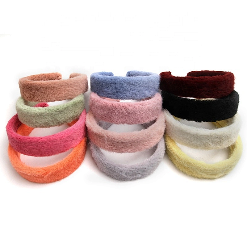 Factory sells colorful hair plush tie elastic creative fluffy fashion hair hoop woman hairband girls headbands fur headband