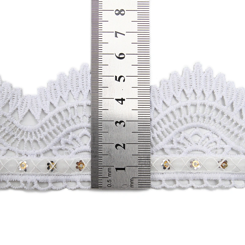 Wholesale sequins Lace Trim Water soluble lace white bridal lace trim Embroidery Sequin Tape For Dress cheap
