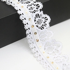Wholesale sequins Lace Trim Water soluble lace white bridal lace trim Embroidery Sequin Tape For Dress cheap