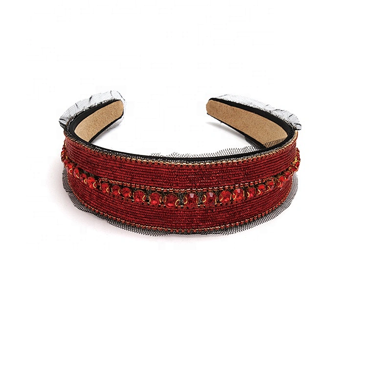 Multi Color Lux Velour Crystal And Rhinestone Cup chain Decorated women Headbands Adult headband