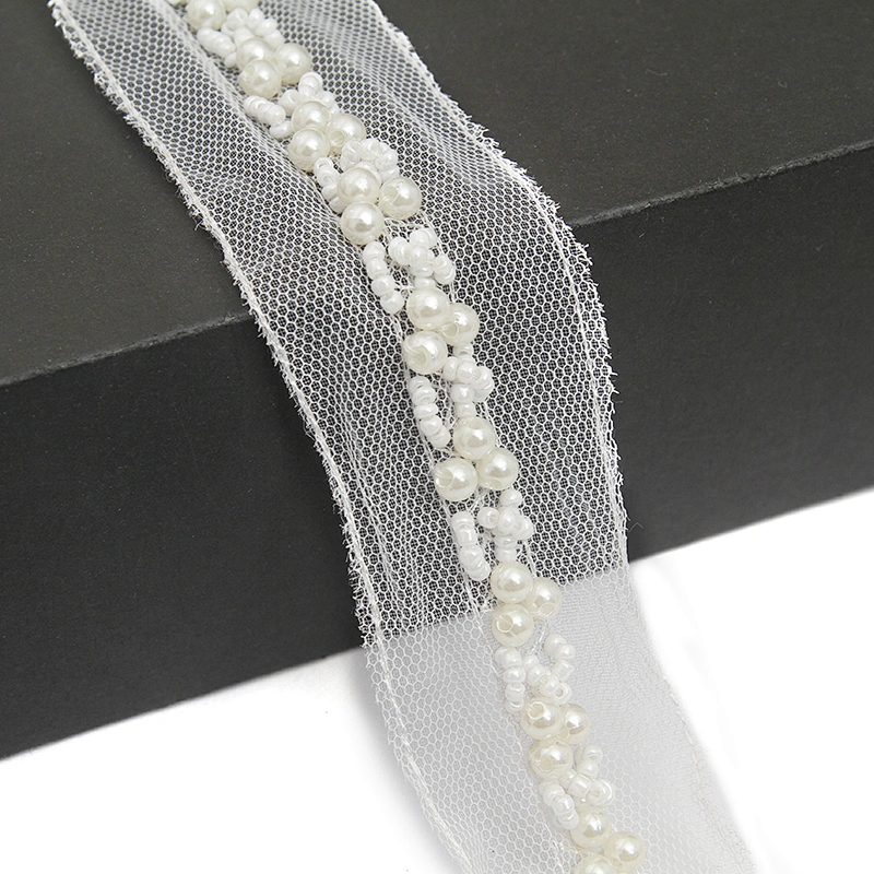 kavatar  wholesale new Handmade Bead lace Embroidered Tulle Trim wedding with Accessories Beads Crystals & Rhinestones