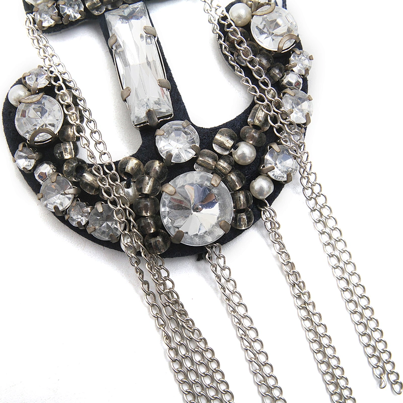 wholesale  designer badges cloth stickers Sew on for clothing accessories decoration 3D patch  rhinestone Metal Chain Tassel