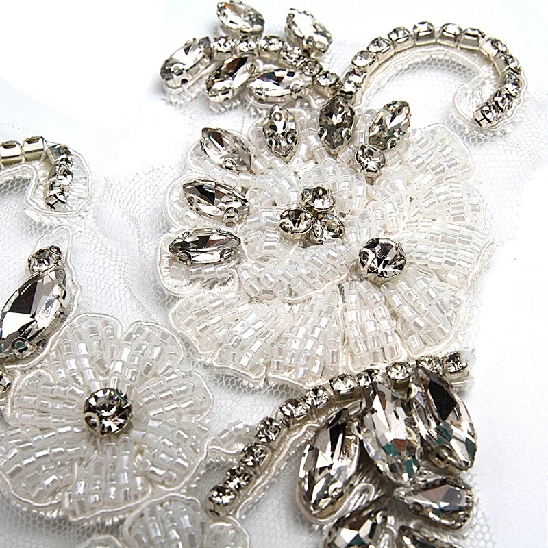 Christmas Cherry Flower Decorative Sew on Rhinestone Beaded Patches Wholesale patches for clothing