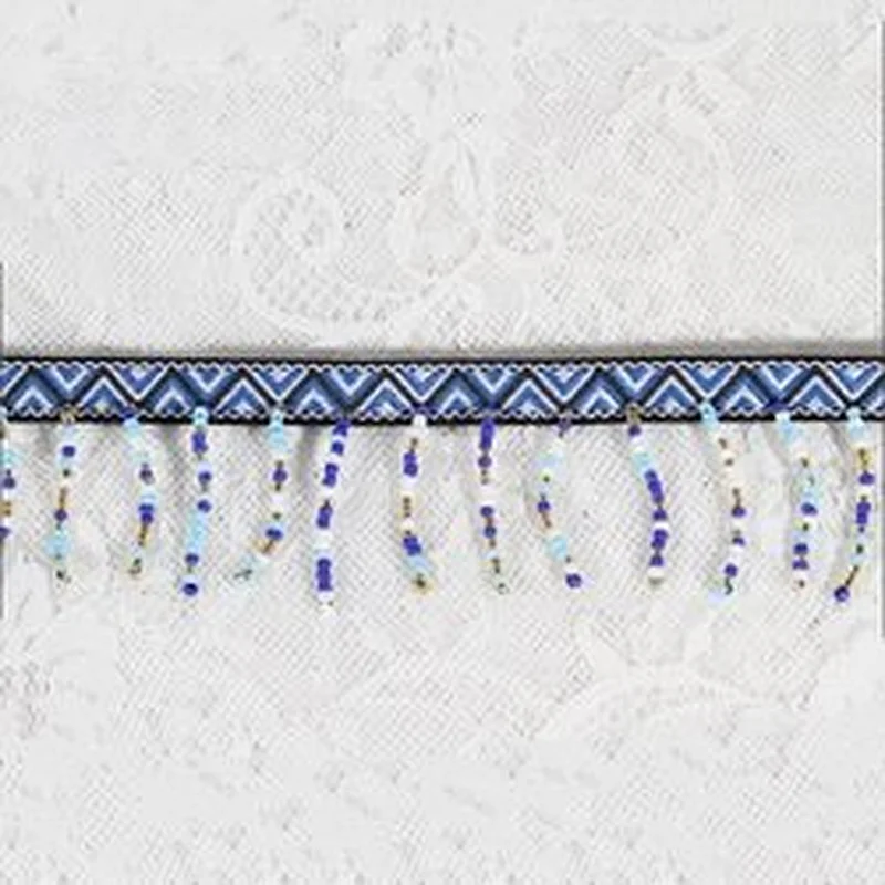 New Style Colorful Beaded Tassel Fringe With Jacquard Tape