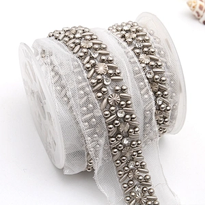 kavatar  wholesale new Handmade Bead lace Embroidered Tulle Trim wedding with Accessories Beads Crystals & Rhinestones