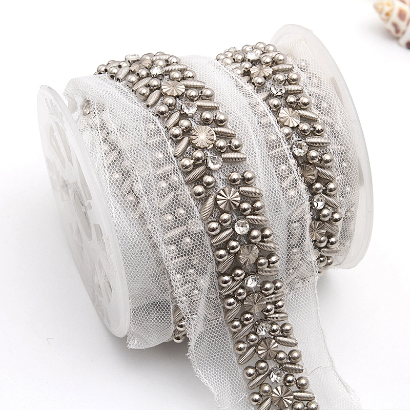 kavatar  wholesale new Handmade Bead lace Embroidered Tulle Trim wedding with Accessories Beads Crystals & Rhinestones