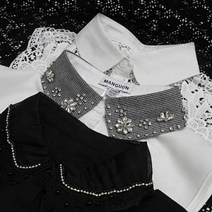 Autumn summer winter shirt collar versatile rhinestone Korean shirt lace floral false collar  Fake Embroided collar