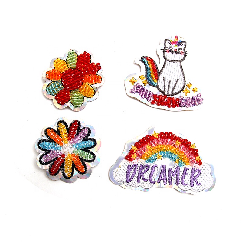 Christmas Cherry Flower Decorative Sew on Rhinestone Beaded Patches Wholesale patches for clothing