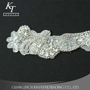 Guangzhou Accessories Custom Rhinestone Applique Patches For Wedding Dress Crystal belt for Bridal Dress Accessories