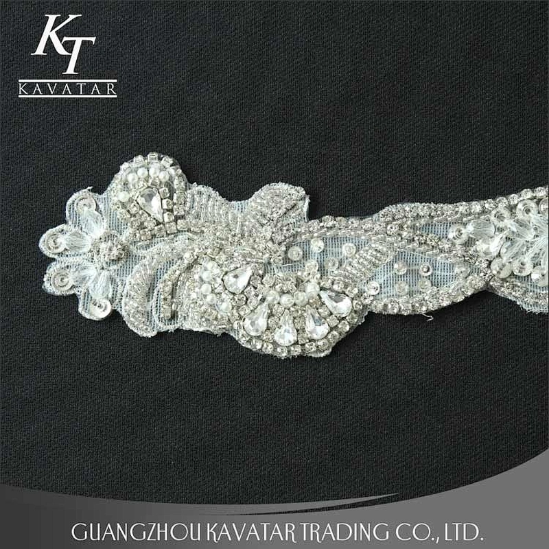 Guangzhou Accessories Custom Rhinestone Applique Patches For Wedding Dress Crystal belt for Bridal Dress Accessories