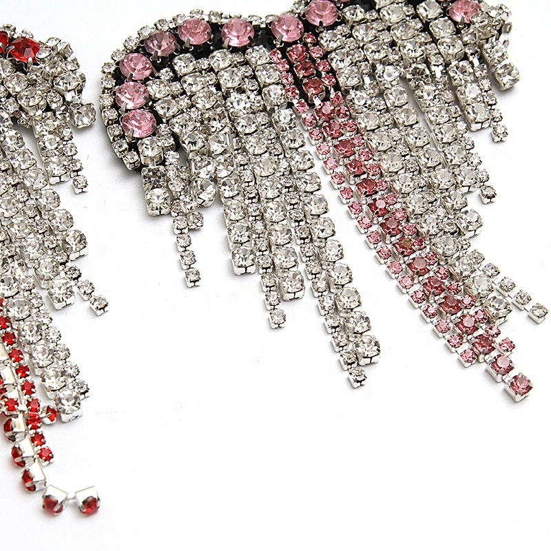 Christmas Cherry Flower Decorative Sew on Rhinestone Beaded Patches Wholesale patches for clothing