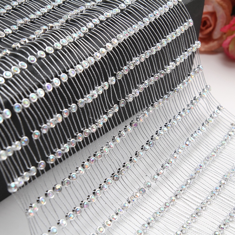 wholesale diamond dress design mesh rhinestone ribbon Fabric