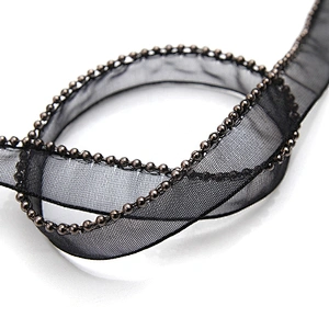 Wholesale Chain lace trim Beaded 1.3 cm Sew-On lace trim Polyester net mesh Lace trimmings for clothes  Accessories