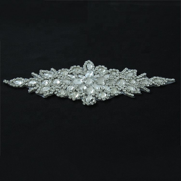 Kavatar Hot Sale Neckline Sew On Fabric  Applique rhinestone  bling Crystal belt for Bridal Dress Accessories