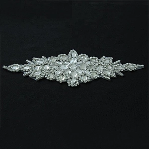 Kavatar Hot Sale Neckline Sew On Fabric  Applique rhinestone  bling Crystal belt for Bridal Dress Accessories