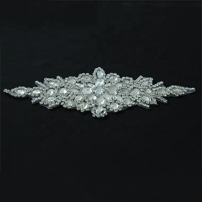 Kavatar Hot Sale Neckline Sew On Fabric  Applique rhinestone  bling Crystal belt for Bridal Dress Accessories