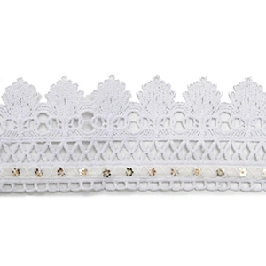 Wholesale sequins Lace Trim Water soluble lace white bridal lace trim Embroidery Sequin Tape For Dress cheap