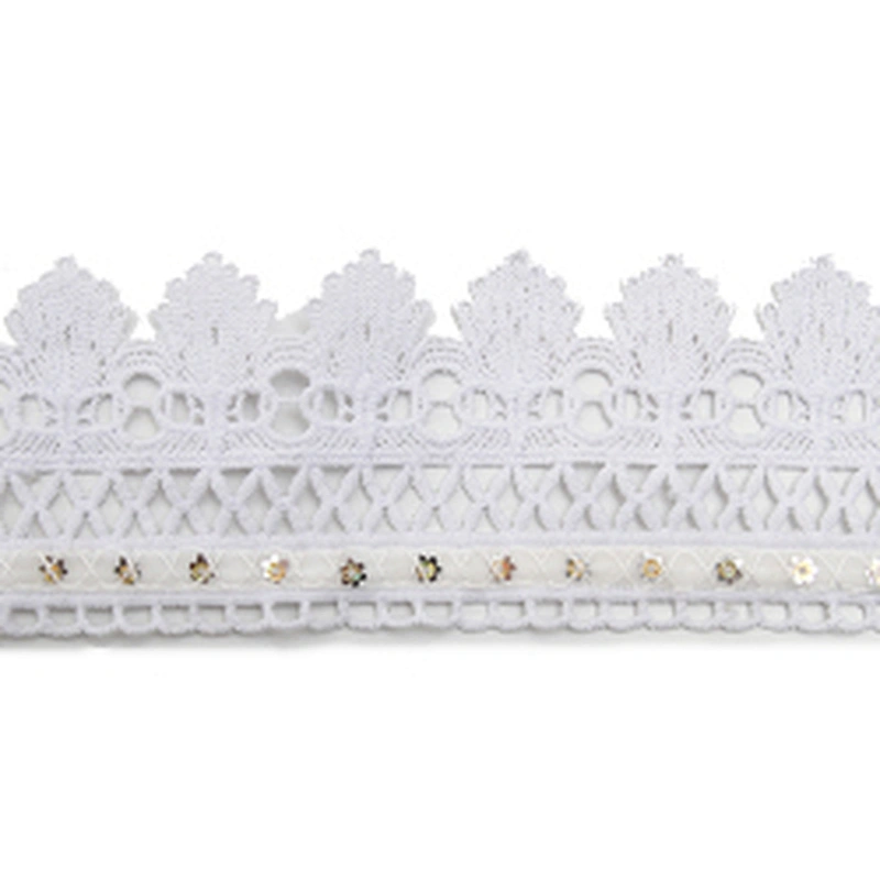 Wholesale sequins Lace Trim Water soluble lace white bridal lace trim Embroidery Sequin Tape For Dress cheap