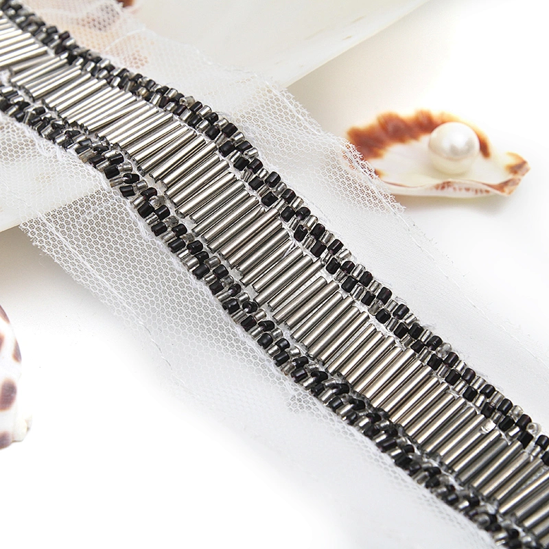 kavatar  wholesale new Handmade Bead lace Embroidered Tulle Trim wedding with Accessories Beads Rhinestones