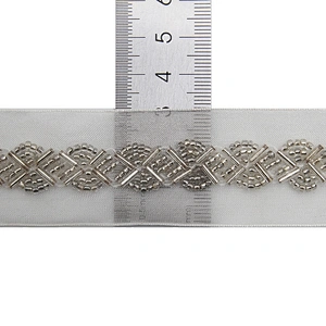 kavatar  wholesale new Handmade Bead lace Embroidered Tulle Trim wedding with Accessories Beads Rhinestones