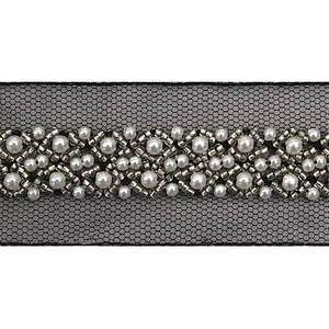 kavatar  wholesale new Handmade Bead lace Embroidered Tulle Trim wedding with Accessories Beads Rhinestones