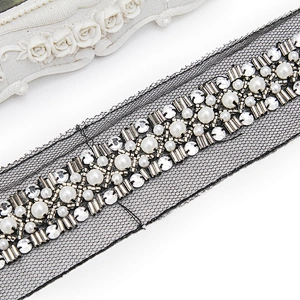 kavatar  wholesale new Handmade Bead lace Embroidered Tulle Trim wedding with Accessories Beads Rhinestones