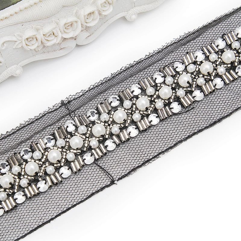 kavatar  wholesale new Handmade Bead lace Embroidered Tulle Trim wedding with Accessories Beads Rhinestones