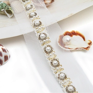 kavatar  wholesale new Handmade Bead lace Embroidered Tulle Trim wedding with Accessories Beads Rhinestones