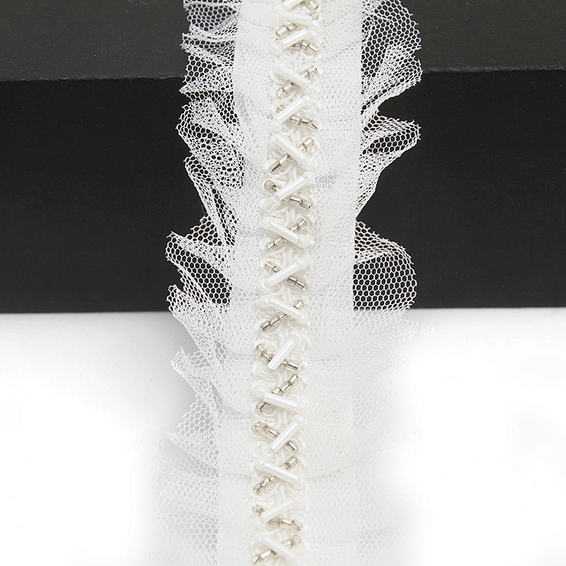 kavatar  wholesale new Handmade Bead lace Embroidered Tulle Trim wedding with Accessories Beads Rhinestones