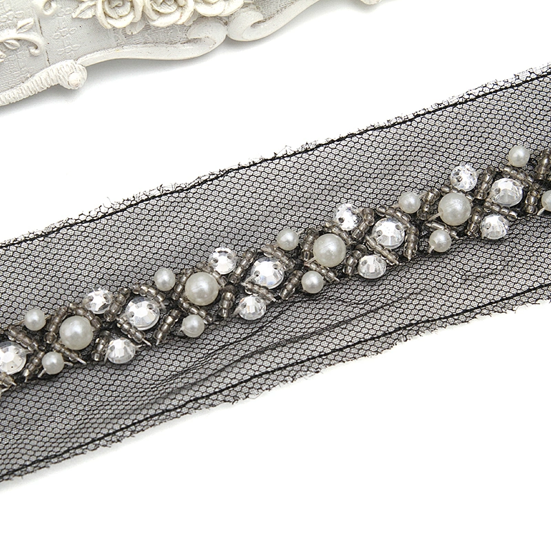 kavatar  wholesale new Handmade Bead lace Embroidered Tulle Trim wedding with Accessories Beads Rhinestones