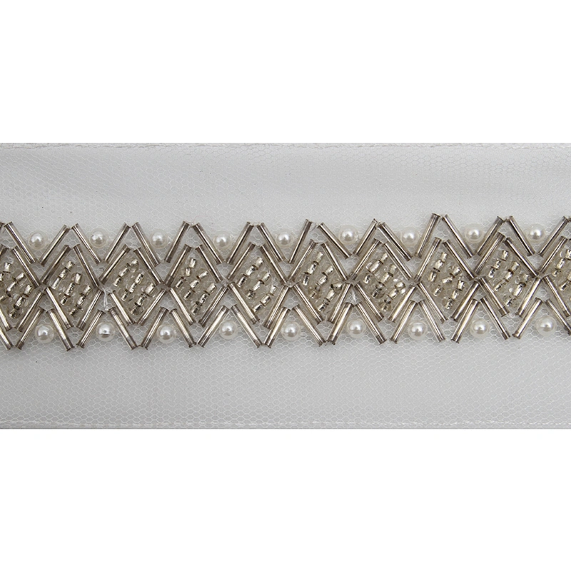 kavatar  wholesale new Handmade Bead lace Embroidered Tulle Trim wedding with Accessories Beads Rhinestones