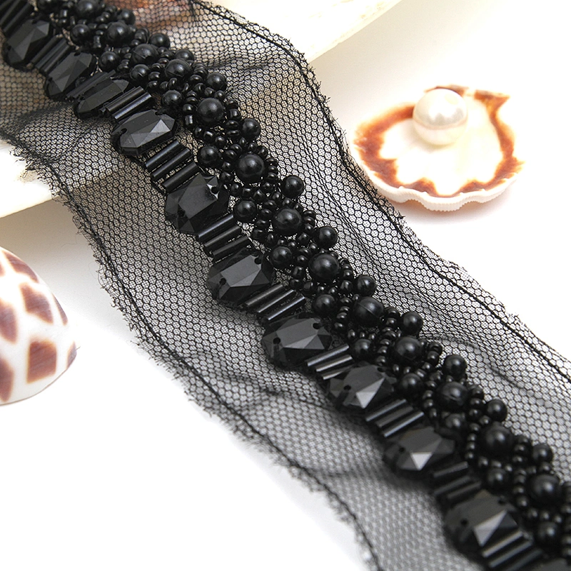 kavatar  wholesale new Handmade Bead lace Embroidered Tulle Trim wedding with Accessories Beads Rhinestones
