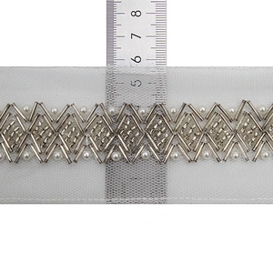 kavatar  wholesale new Handmade Bead lace Embroidered Tulle Trim wedding with Accessories Beads Rhinestones