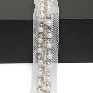 kavatar  wholesale new Handmade Bead lace Embroidered Tulle Trim wedding with Accessories Beads Rhinestones