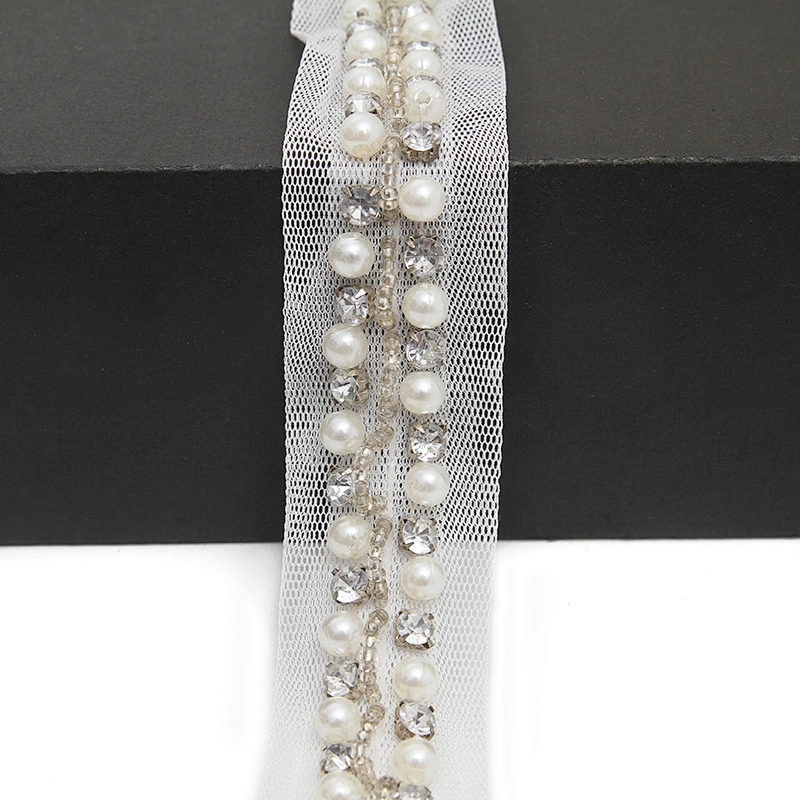 kavatar  wholesale new Handmade Bead lace Embroidered Tulle Trim wedding with Accessories Beads Rhinestones